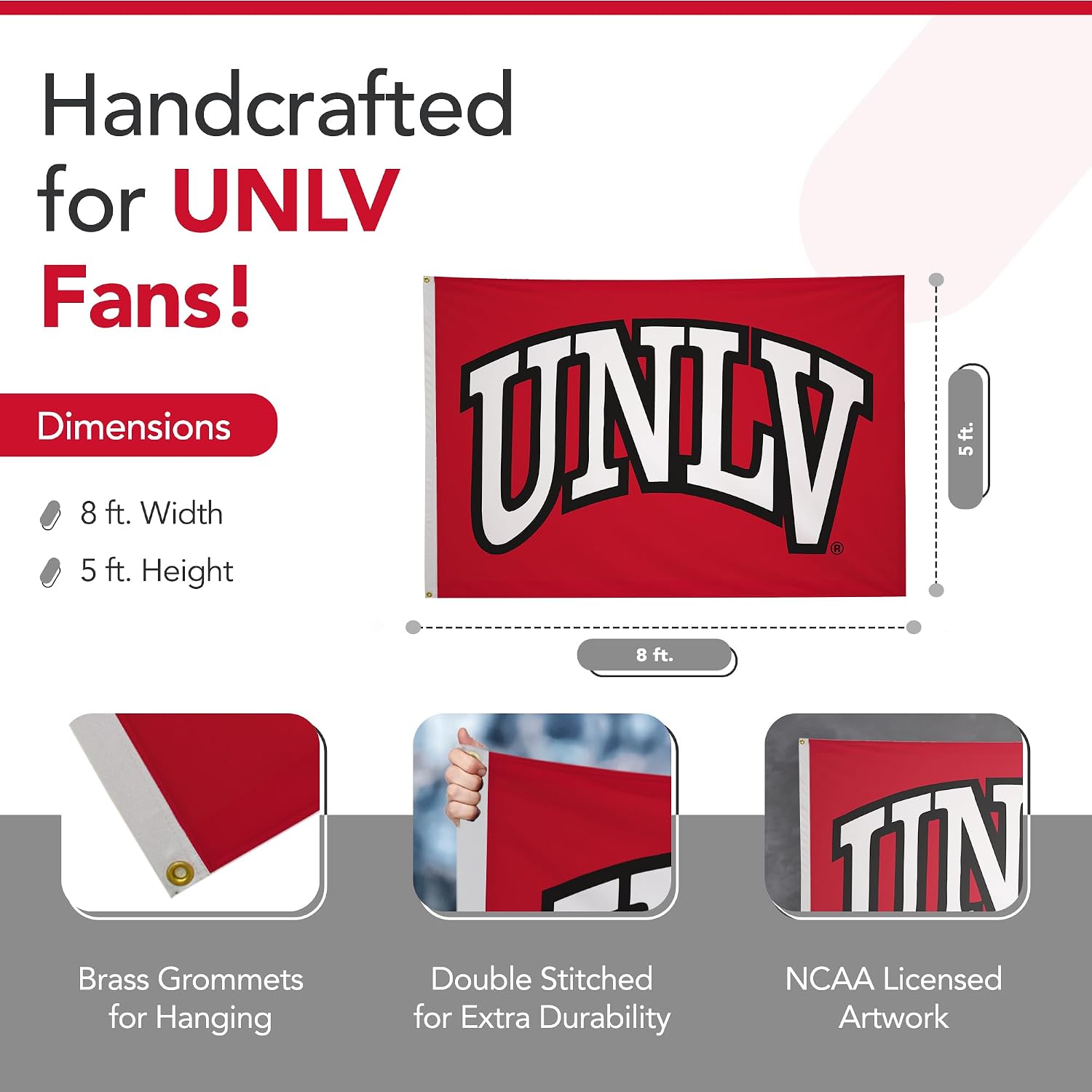 UNLV Rebels College Sports Printed Flag - NCAA Licensed - Nylon - School Banner (Red, White, Black) (5' x 8')