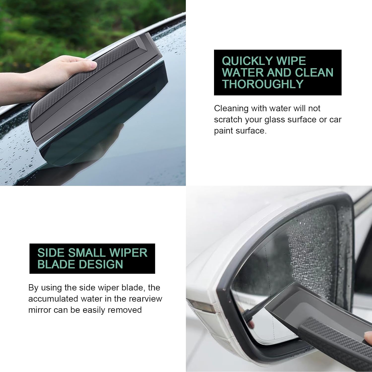 Car Window Squeegee, 11.8" Silicone Water Scraper for Glass Cleaning, Professional One-Piece Glass Water Wiper, Universal for Car Window Glass Bathroom (Black)