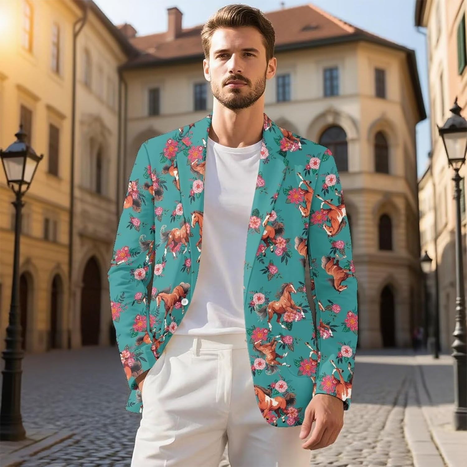 Blazer for Men One Button Notched Lapel Suit Jacket Casual Business Jackets Sports Coats Slim Fit Plus Size Blazer