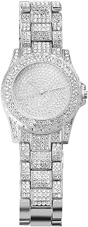 Diamond Gold Watch Iced Out,Men's 18k Real Gold/Platinum White Gold Plated Quartz Wristband 8.7"(22cm),with Cuban Link Chain 8"+18" Necklace Bracelet,Full Cz Diamonds,Free Giftbox