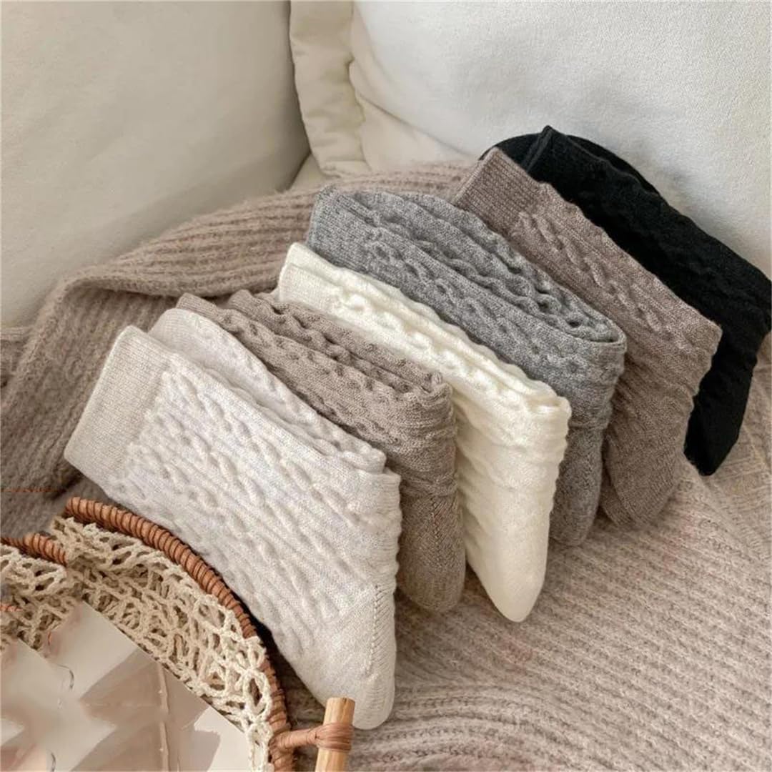 7 Pairs Women Warm Mid Tube Socks Trendy Simple Casual Solid Pattern Soft Daily Wear Hosiery