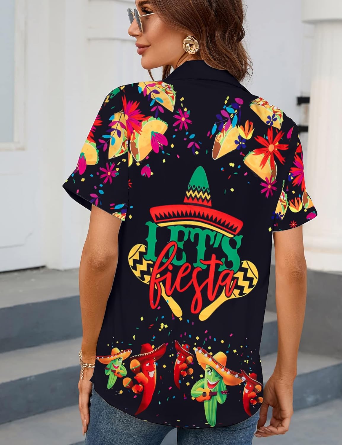 Cinco De Mayo Shirts for Women Mexican Fiesta Tee Lets Fiesta Funny Graphic Tops Casual Button Down Blouse Top - Image 5