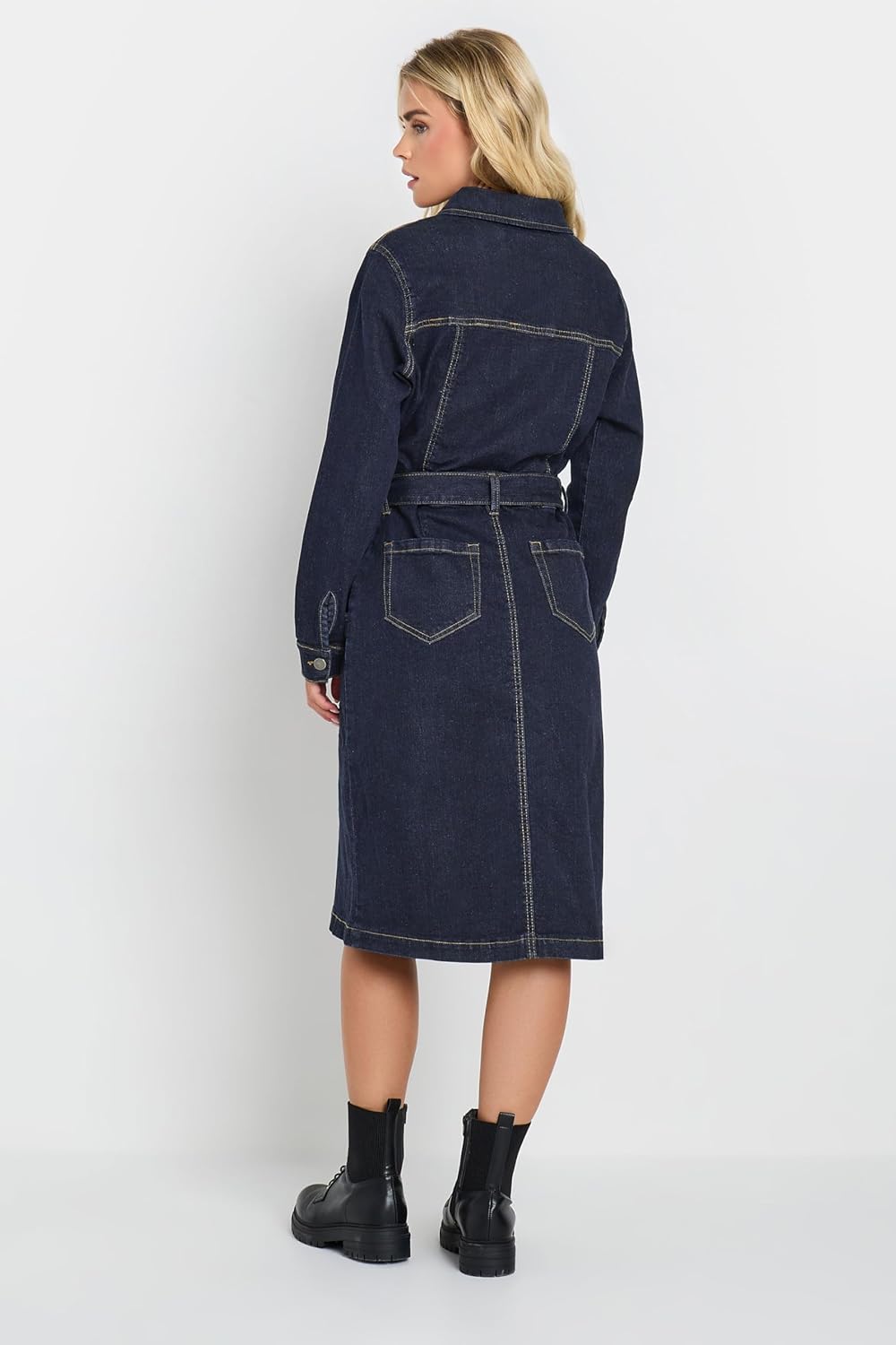 M&Co Women's Petite Button Through Denim Midi Dress Indigo