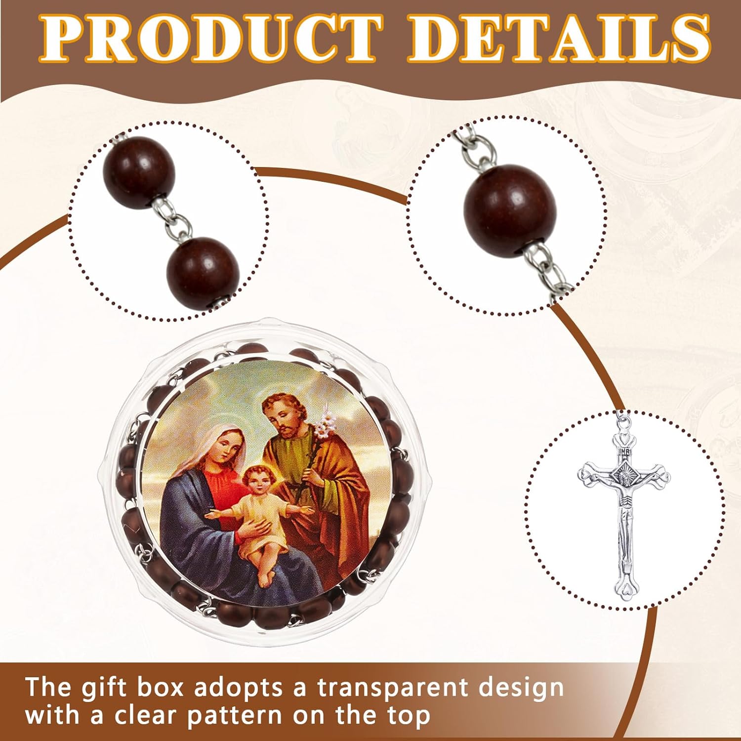 Henoyso Rose Scented Catholic Rosaries Necklaces Wooden Beads Rosary Necklace Religious Rosary Jesus Cross Catholic Schools Week Gifts Holy Rosaries in Bulk with Boxes for Prayer