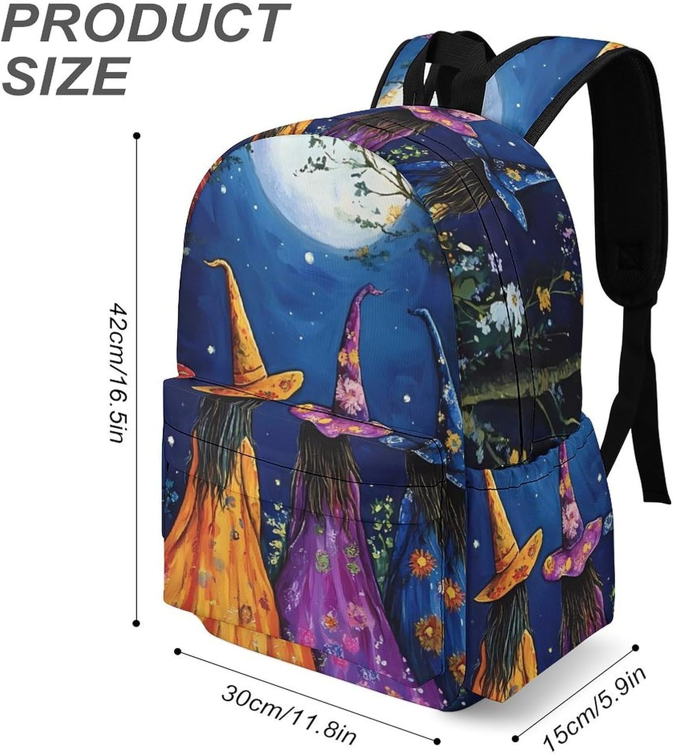 Witches in Moon Travel Backpack Casual Daypack Lightweight Shoulder Bag with Front Pocket