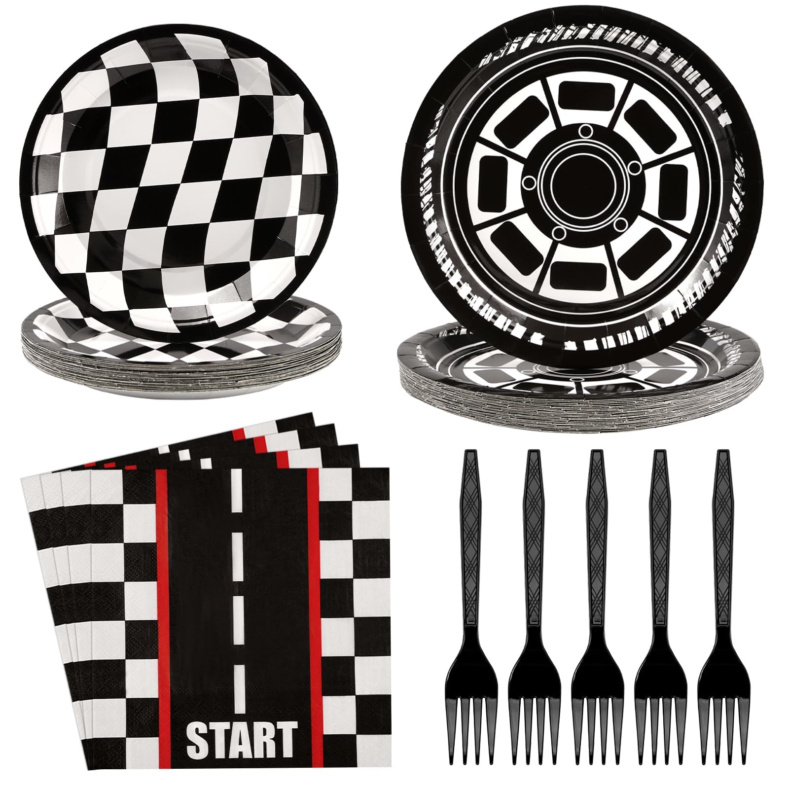 Grencian 96Pcs Race Car Party Decorations Race Car Plates and Napkins Disposable Racing Themed Paper Plates Tableware Set for Boys Kids Birthday Baby