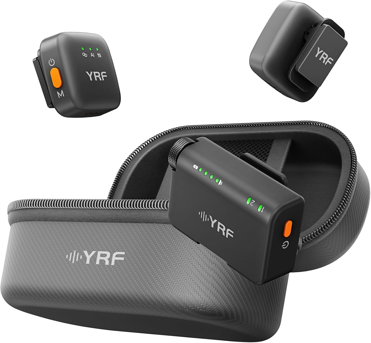 YRF Mic 2 (2 TX + 1 RX + Charging Case), mini Wireless Lavalier Microphone for iPhone Android/Tablets, Intelligent Noise Cancelling for Video Recording Podcast (M15)