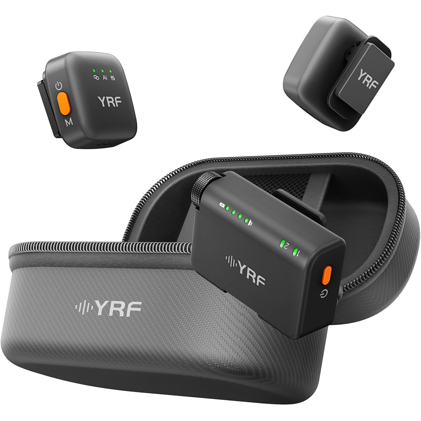 YRF Mic 2 (2 TX + 1 RX + Charging Case), Wireless Lavalier Microphone, Intelligent Noise Cancelling, Internal Recording,Black