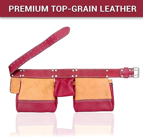 Miniatura 2 de FUERI Cinturón de herramientas de construcción resistente, bolsa de herramientas de 11 bolsillos, organizador de herramientas de carpintero con