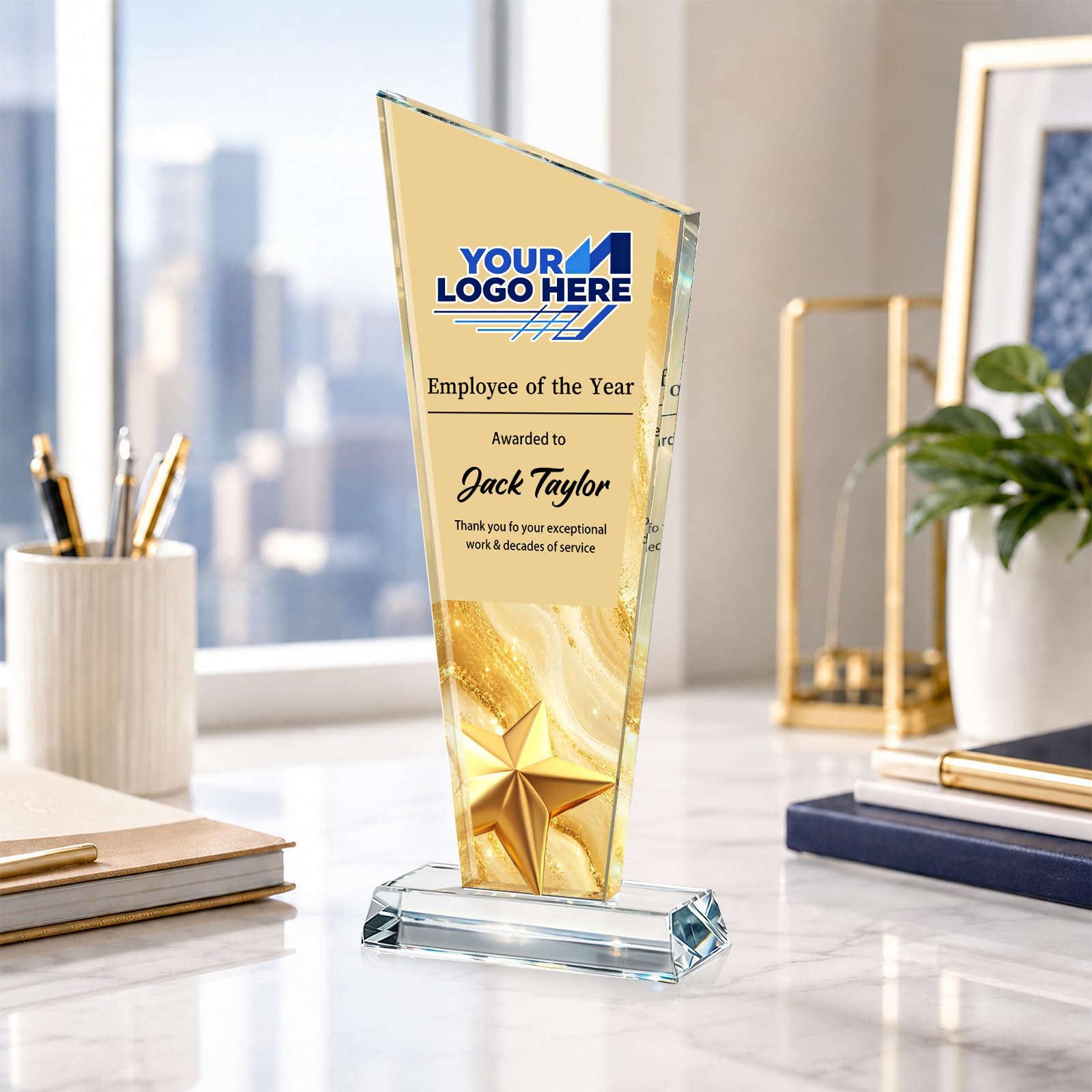 Custom Crystal Trophy Award Personalized Plaque Award with Text Logo Photo Awards Trophies for Employee Recognition Team Graduation Personalized Office Gifts for Boss Coworker Teacher