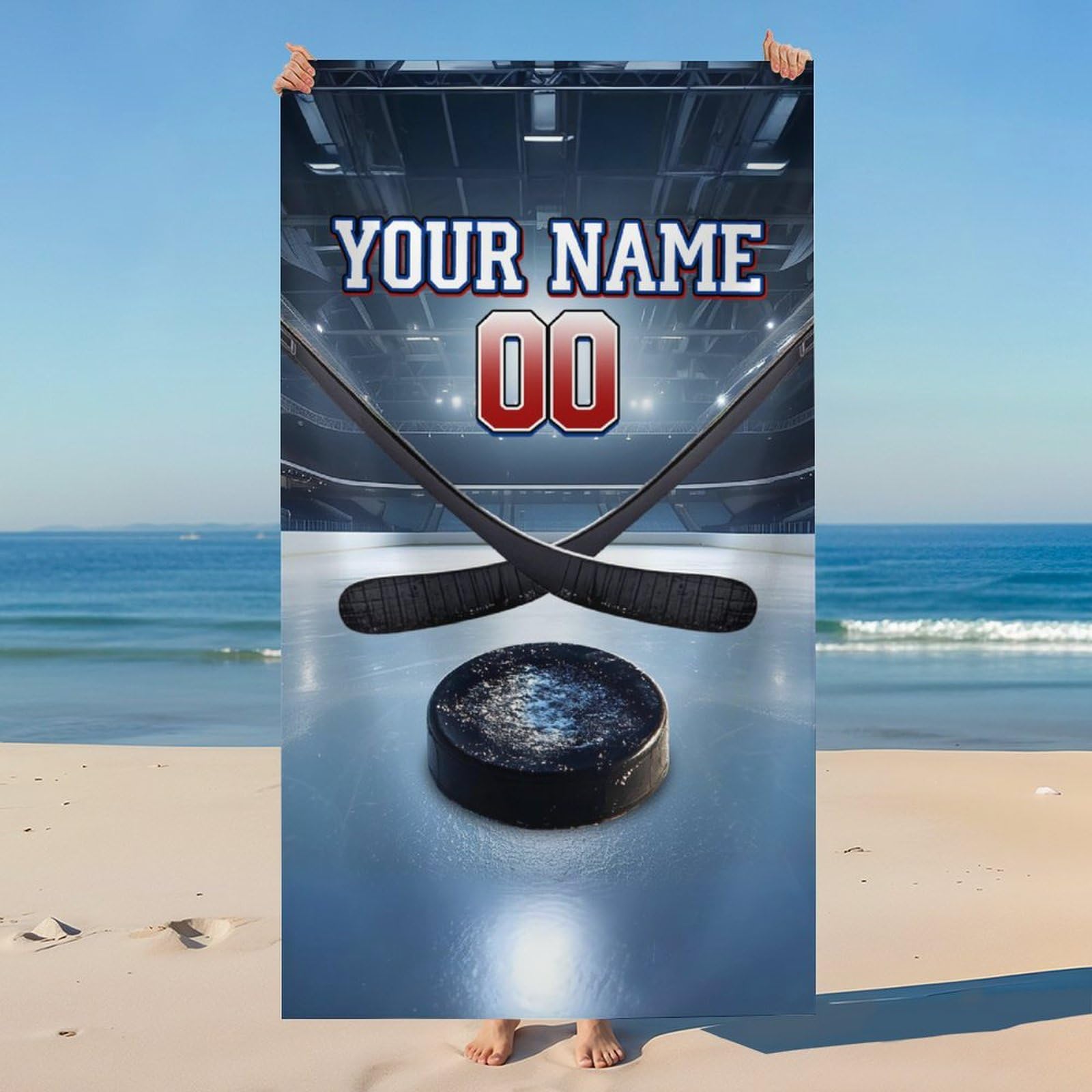 Wedinosaurnes Personalized Sports Beach Towel, Hockey Bath Towels, Custom Bathroom Towel, Gift for Hockey Lover, 30x60 Inch Softness Sand Free