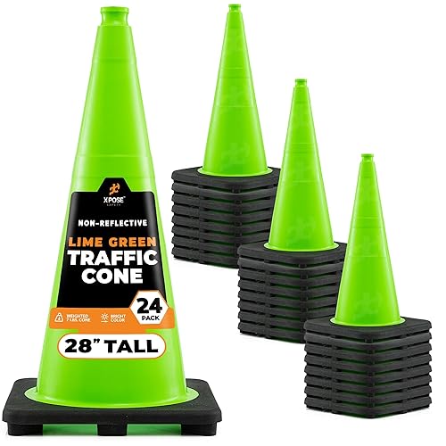 Miniatura 10 de Cono de tráfico verde lima de 36 pulgadas, paquete de 8, cono de seguridad de PVC de alta calidad para estacionamiento, precaución, construcción,