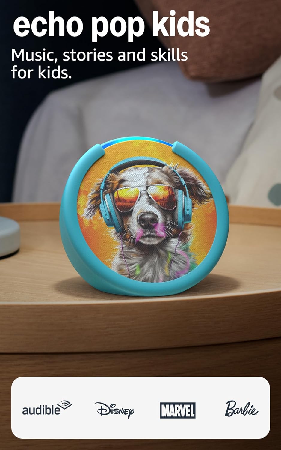 Amazon Echo Pop Kids (newest model), Designed for kids, with Alexa+ Early Access, parental controls, Includes 6 months of Amazon Kids+, Anthro Pup