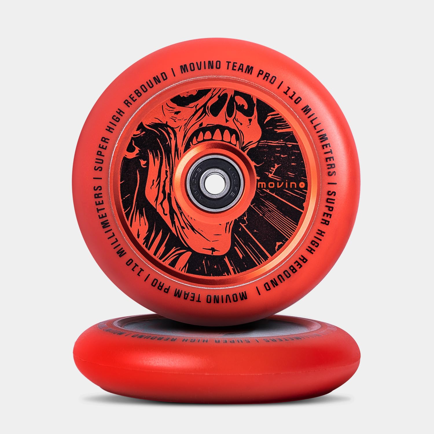 Movino Koła do hulajnogi wyczynowej Koła zapasowe 2 sztuki 110 mm Aluminium Poliuretan Wysokie odbicie 100 kg Obciążenie Team Pro Full Core Skull Czerwony