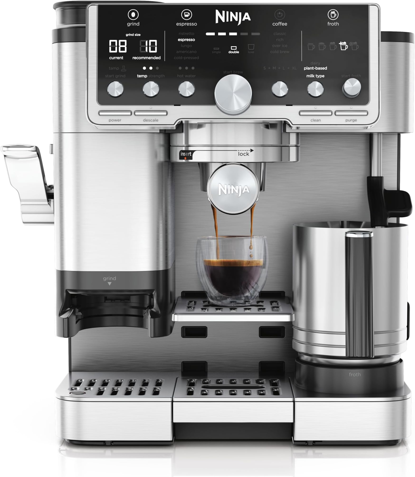 Luxe Pro 3-in-1 Coffee Machine, Latte, Cappuccino, Cold Brew & Espresso Maker With Built in Bean Grinder & Milk Frother, Easy to Use, 5 Automated Froth Presets, Silver, ES701UK