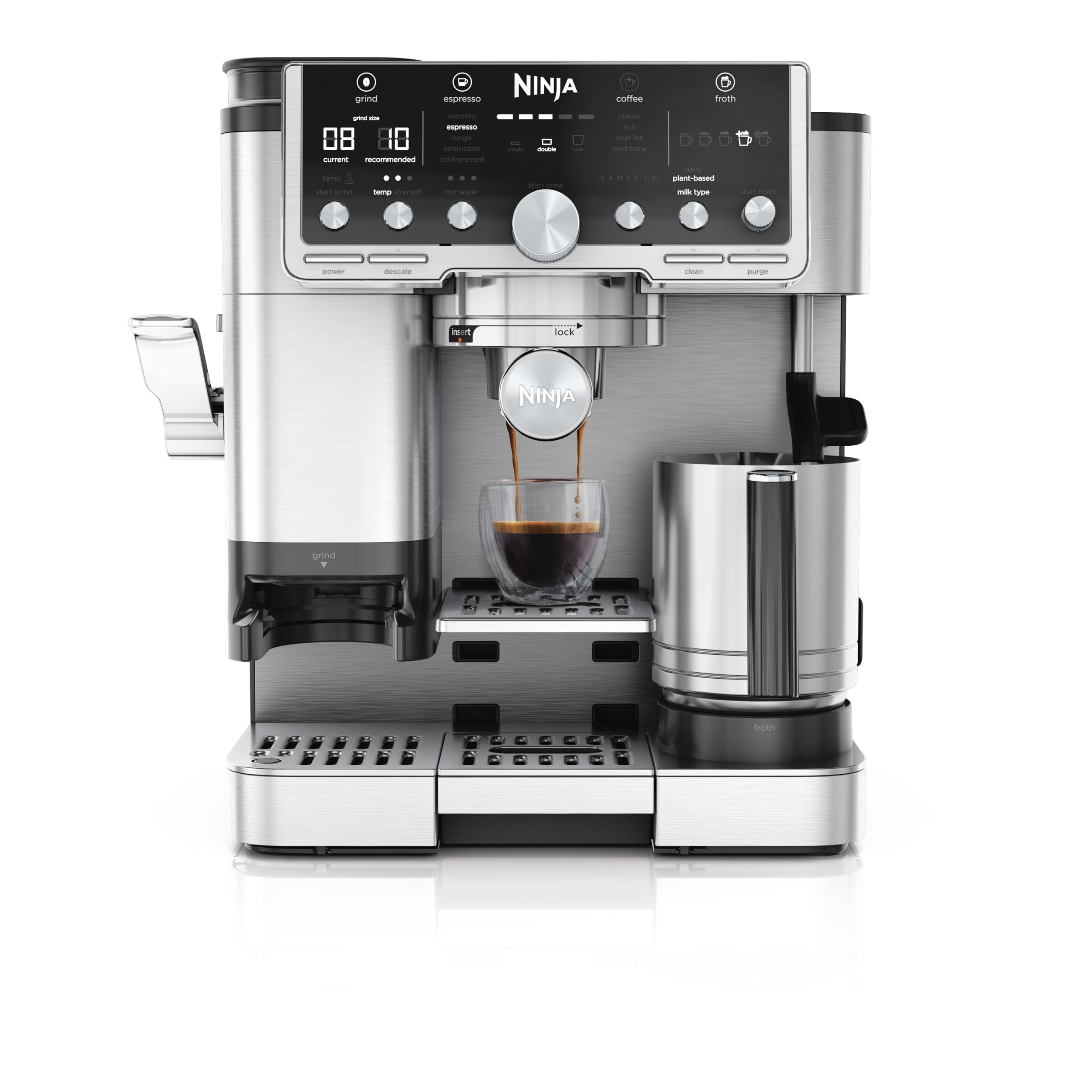 Luxe Pro 3-in-1 Coffee Machine, Latte, Cappuccino, Cold Brew & Espresso Maker With Built in Bean Grinder & Milk Frother, Easy to Use, 5 Automated Froth Presets, Silver, ES701UK