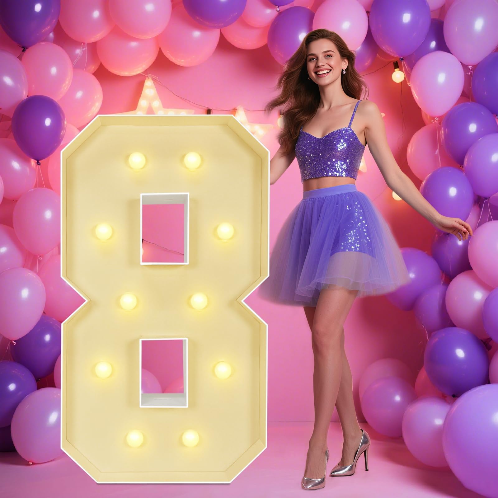 3.3FT Marquee Light Up Numbers 8, Big Marquee Letter for Baby Shower Birthday Engagement Wedding Party Decor 2026 Graduation Grad Decorations, Easy to Assemble,100cm/40in