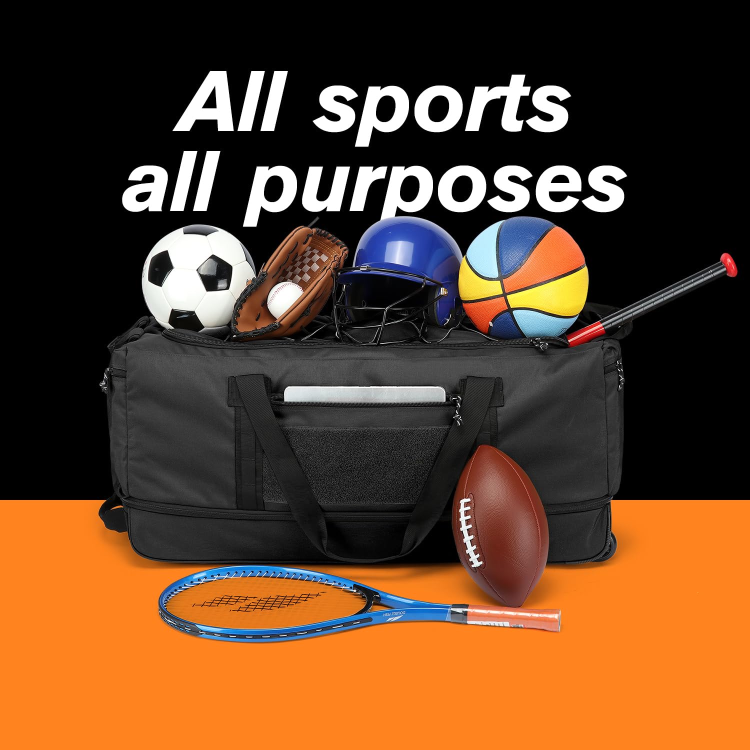 Laripwit Borsa da baseball extra large per adulti con ruote, grande, espandibile, per softball, attrezzatura da allenatore, borsa per mazza da rotolamento giovanile con scomparto per scarpe, borsone