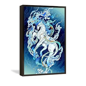 Amazon.co.jp: 絵画 青と白のユニコーンインテリア 絵画 魅力的