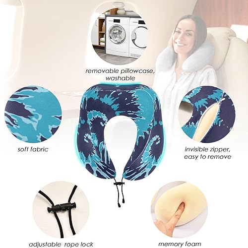 Miniatura 2 de susiyo Almohada de viaje con teñido anudado azul, almohada de espuma viscoelástica para el cuello, soporte para la cabeza, suave, cómoda y