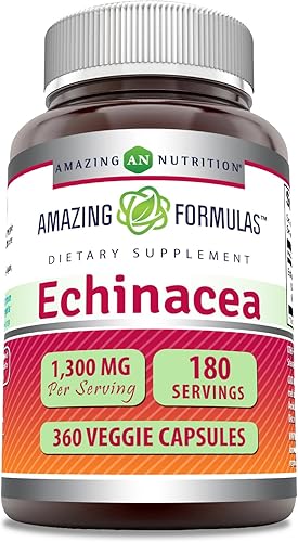Amazing Formulas Echinacea  1300 mg por porción  360 cápsulas vegetales  Sin OMG  Sin gluten  Fabricado en Estados Unidos