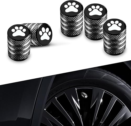 Miniatura 5 de 5 tapas de vástago de válvula de neumático, metal con forro resistente a fugas tapa de aire para neumáticos, patas de perro (negro)