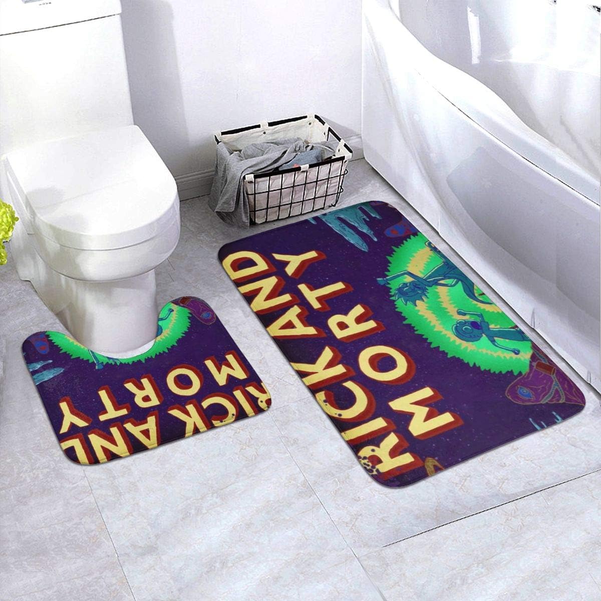 VV8VJBOY0D 2 Piece Non-Slip Bathroom Rug Set Rick Cool Mor-ty U-Shaped Contour+Bath Mat Toilet Bathroom Antiskid Pad 24" 35.4"