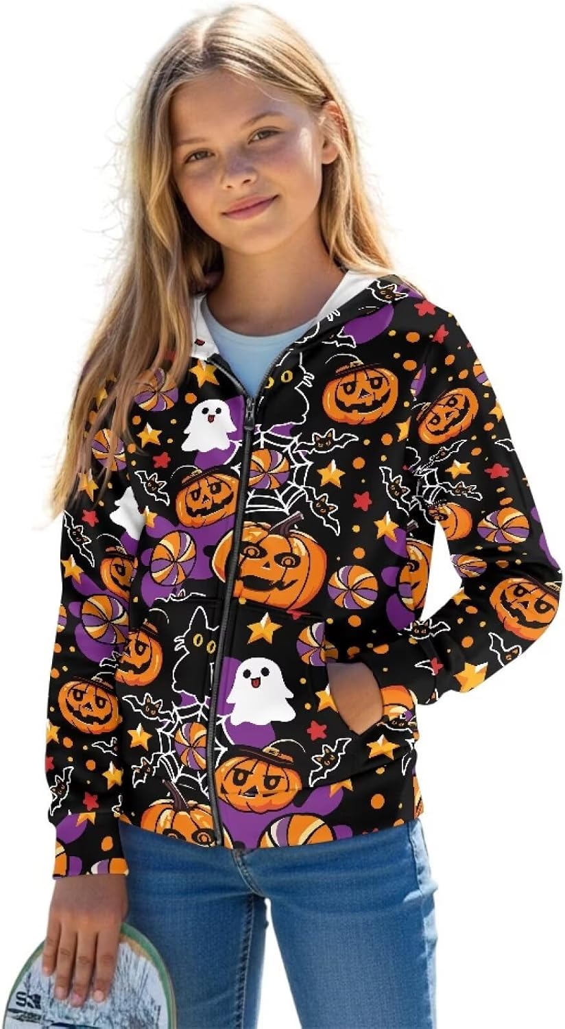 Girls Oversized Zipper Hoodies Sweatshirts Kids Fashion Casual Outfits Fall Winter Jacket Clothes 6-14 Years
