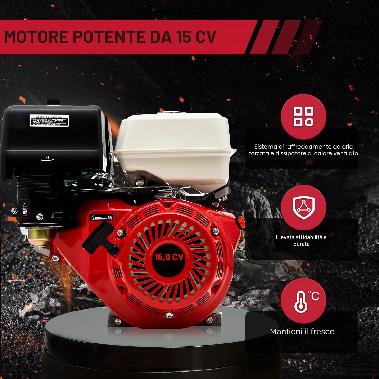 Motore a benzina a 4 tempi da 15 CV con avviamento a cavo, motore a benzina HV da 420 cc, motore a quattro tempi raffreddato ad aria 9000 W 3600 giri/min