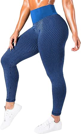 ASKSA Femme Leggings Pantalon de Sport en Nid d'abeille Anti Cellulite Pantalon de Yoga Taille Haute Stretch Push Up Workout Long Sports Fitness Pantalons de Jogging