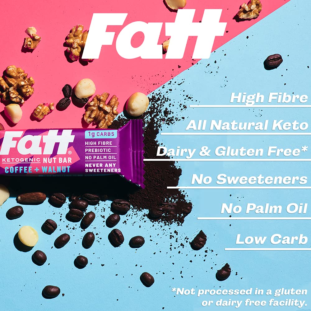 Fatt (aka Fattbar) Ketogenic Nut Bars (Coffee & Walnut, 5Pack) New