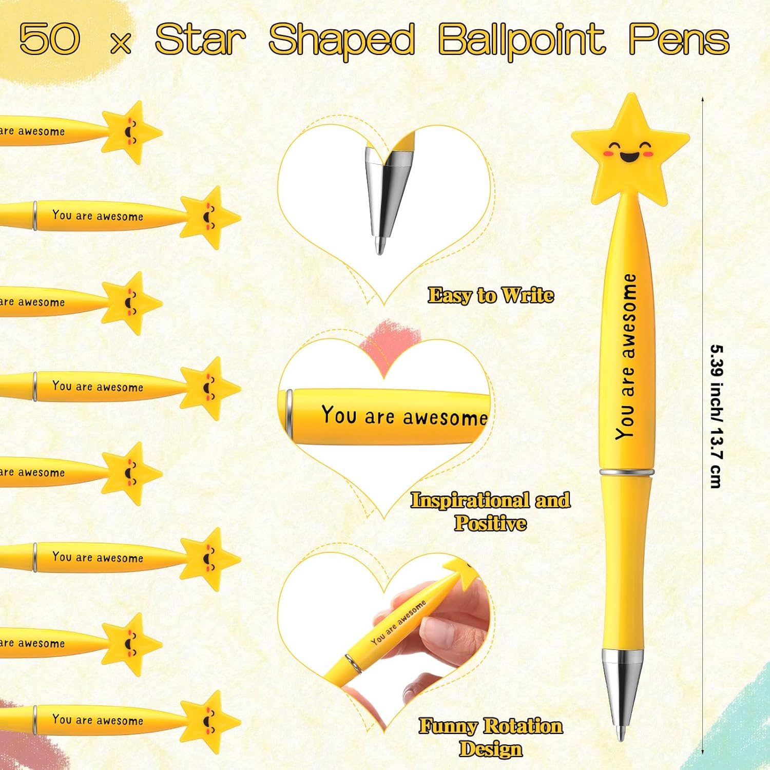 Qilery 50 Employee Appreciation Gifts Bulk Inspirational Star Ballpoint Pens with Motivational Thank You Cards Valentines Appreciation Gift for Coworker Office Staff Team Teacher Nurse (Awesome) - Image 2