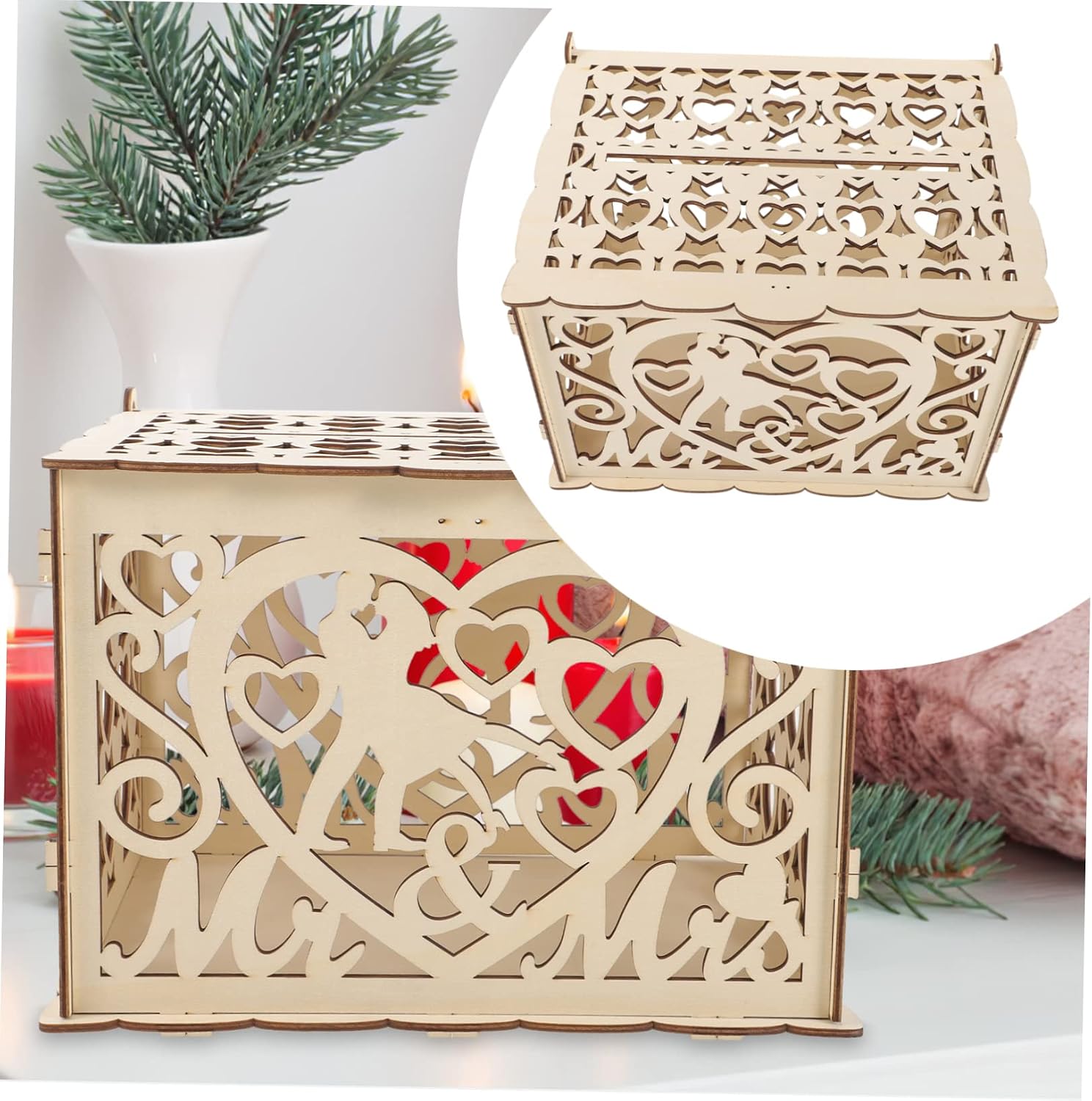 Wedding Reception Card Box Rustic Wooden Keepsake Box for Cards and Cash Elegant Hollow Heart Design for Weddings Parties Graduations and Events