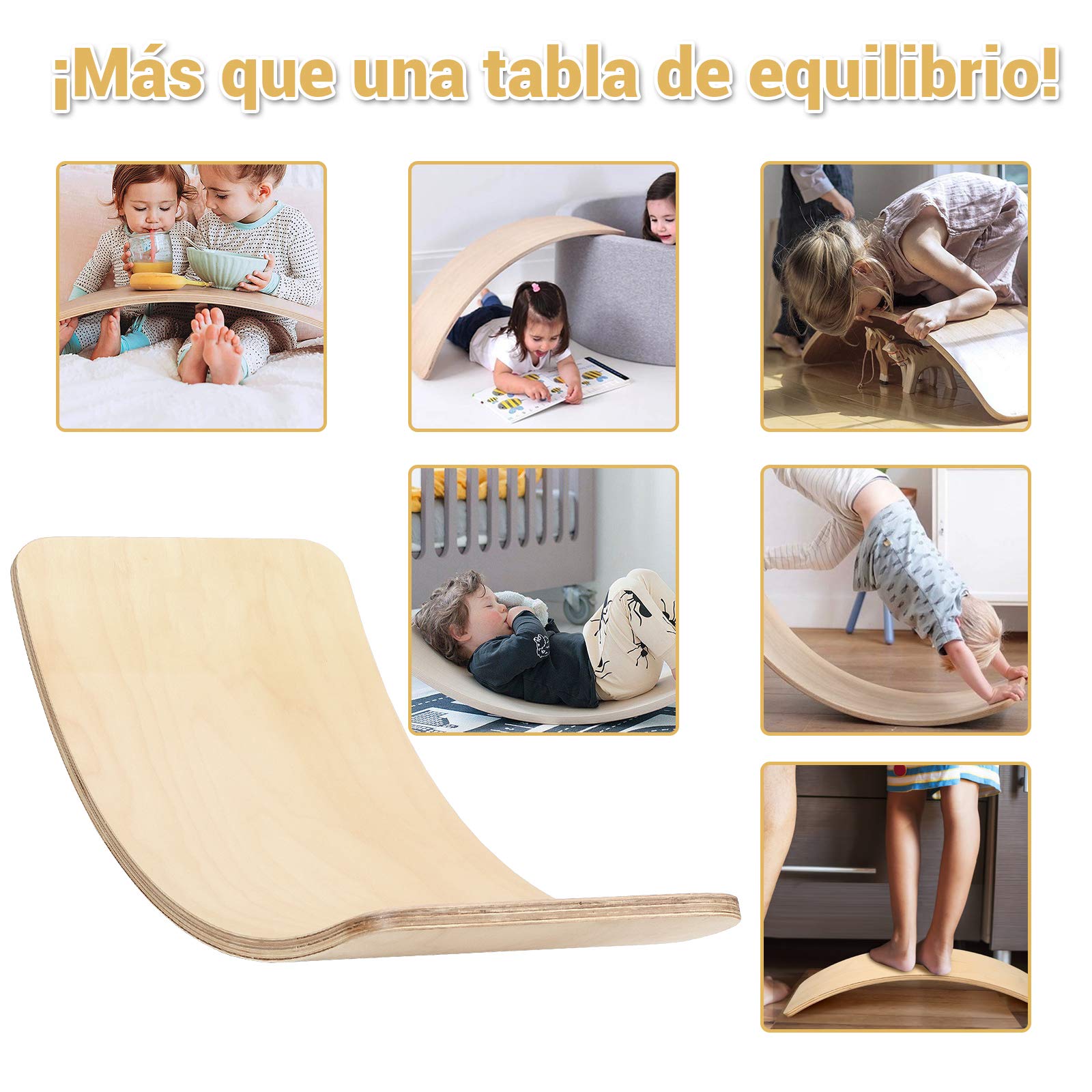 COSTWAY Tabla de Equilibrio de 90 x 30 cm Plataforma de Equilibrio de Madera Tabla Curvada para Yoga para Niños y Adultos Carga hasta 220kg (90 x 40 x19 cm)
