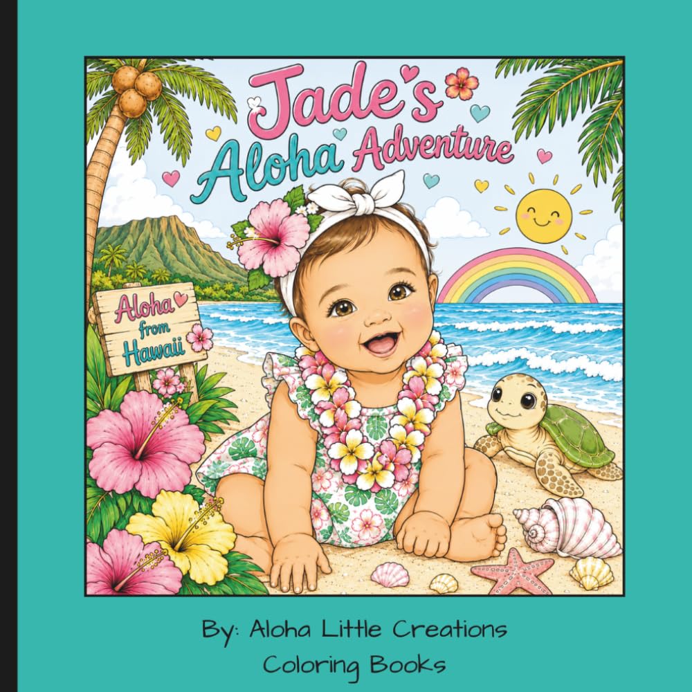 Jade's Aloha Adventure: A Hawaii Coloring Book for Kids & Adults Featuring Tropical Flowers, Sea Turtles, Beaches, Rainbows & Island Fun