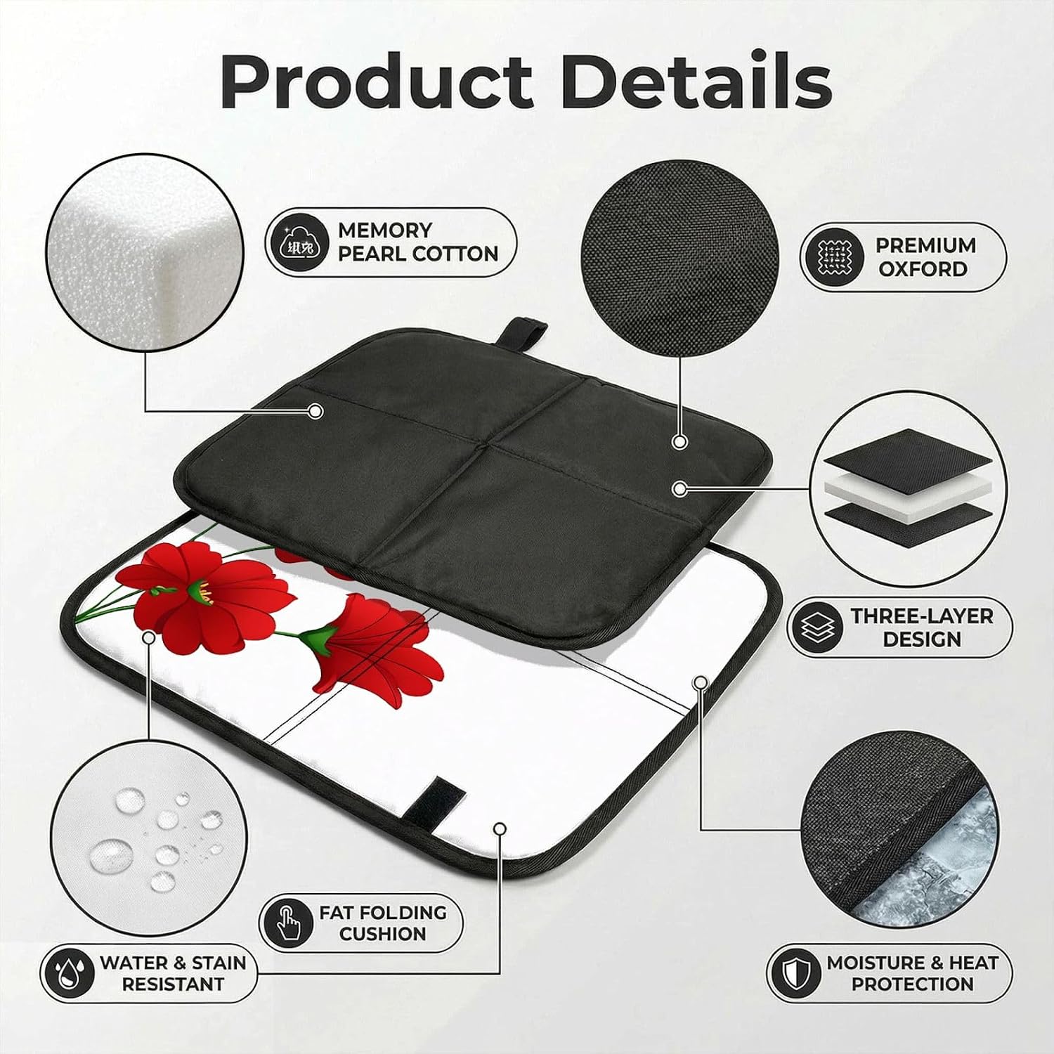 (Poppy Flowers Vivid Petals) Sitting Pad Foldable Seat Cushion Lightweight Camping Seat Mat with Hook for Outdoor Hiking Picnic Camping