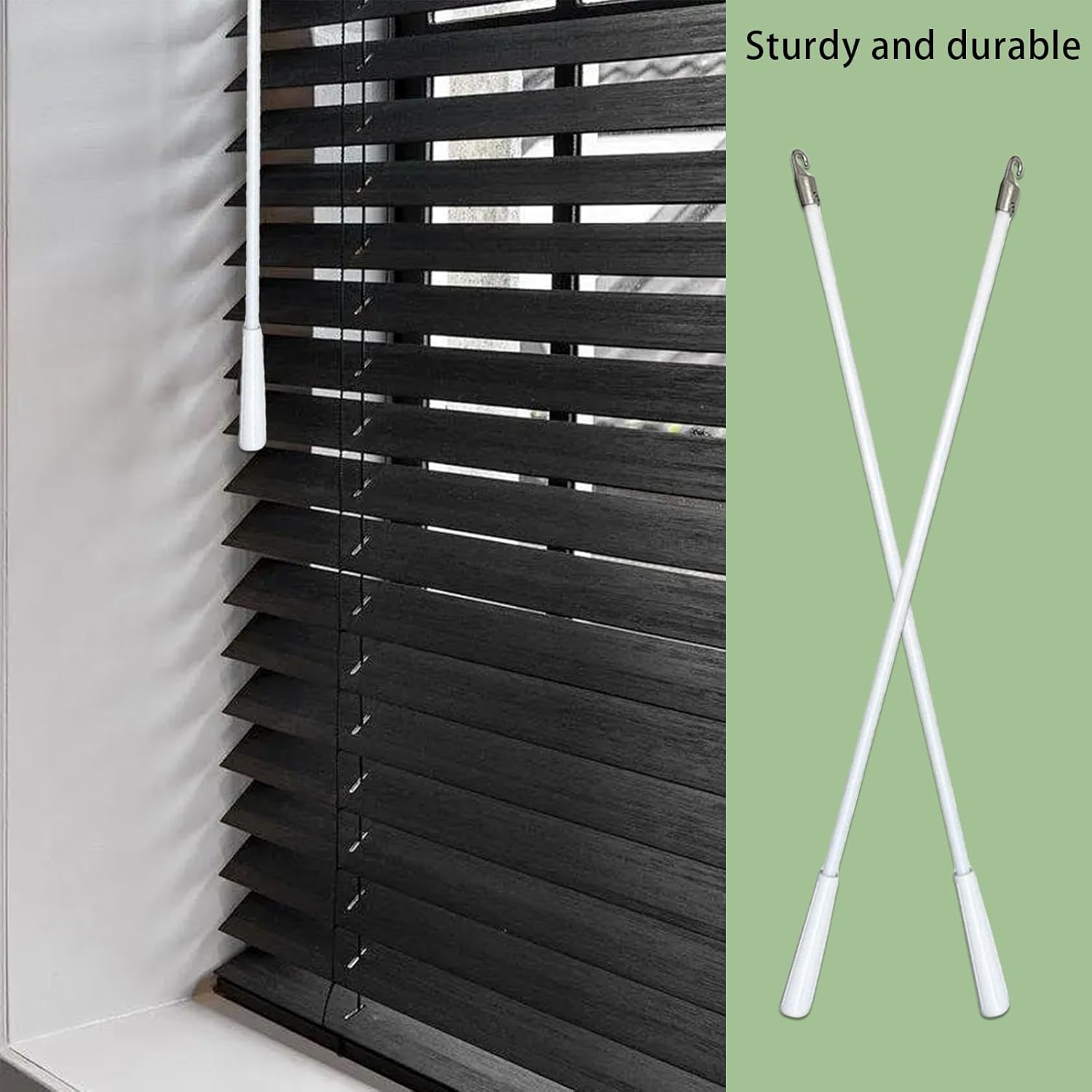17 Inch Fiberglass Blind Wand with Metal Hook, Vertical Blinds Wand Replacement, Blind Tilt Wand, Window Blind Stick Wand Replacement, Blind Turner Rod Control White, 6 Pack