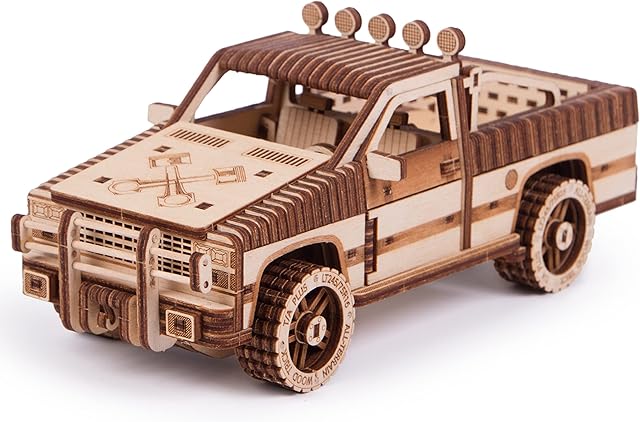 Wood Trick Pickup Toy Truck Model Kit for Adults and Kids - Very Detailed Car Construction - 8x3 - 3D Wooden Puzzle