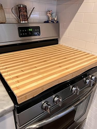 Miniatura 6 de Cubierta de bambú para estufa y tabla de cortar de encimera con patas ajustables, tabla de cortar de doble propósito para quemador de estufa