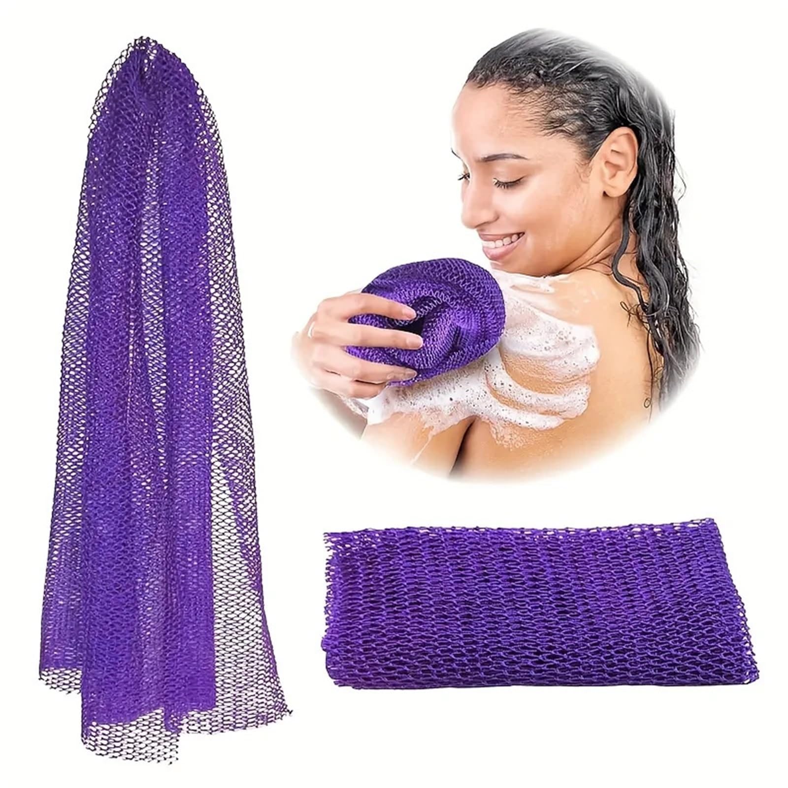 Esponja De Red Toalla exfoliante larga de nailon, red exfoliante, esponja de baño, paño for la espalda, ducha, cuidado de la piel, toalla exfoliante corporal(2PCS blue)