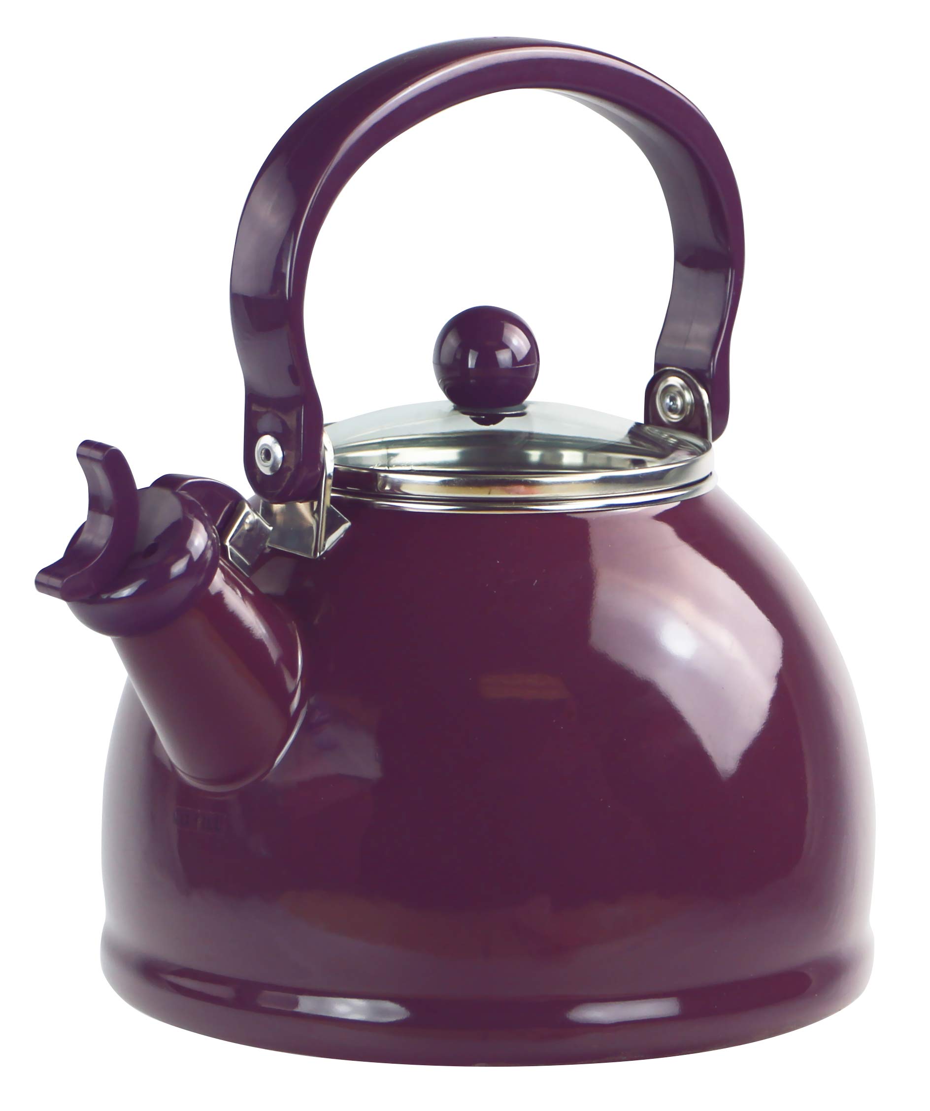 Calypso Basics by Reston Lloyd Harmonic Hum Whistling Teakettle with Glass Lid, 2.2-Quart, Plum