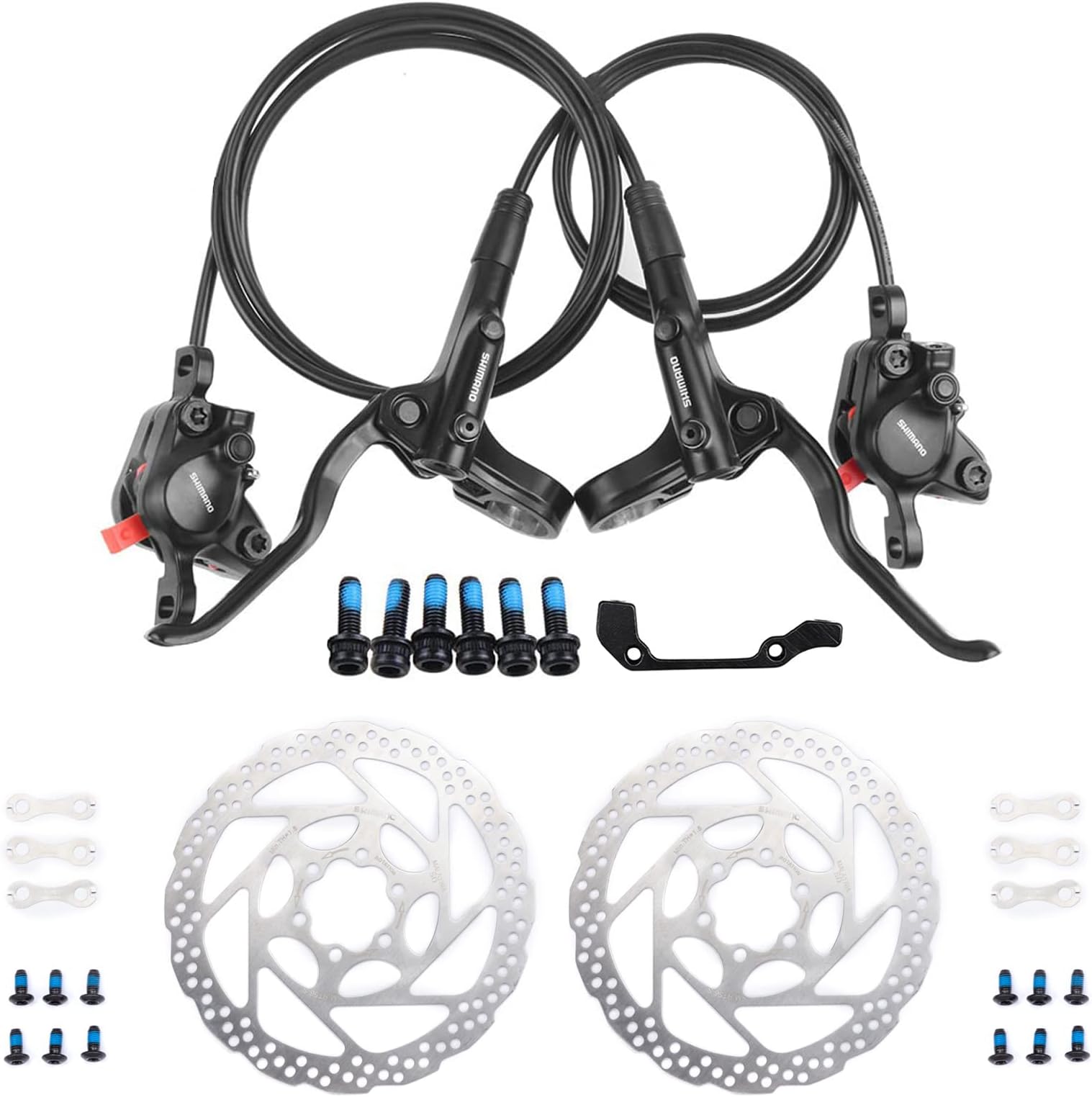 ShimanoOEM MT200 Hydraulic Brakes, 2 Piston Left Front 800mm Right Rear 1500mm MTB Hydraulic Brakes, Dual Disc Brakes Fit 160mm / 180mm Rotors Hydraulic Disc Brakes