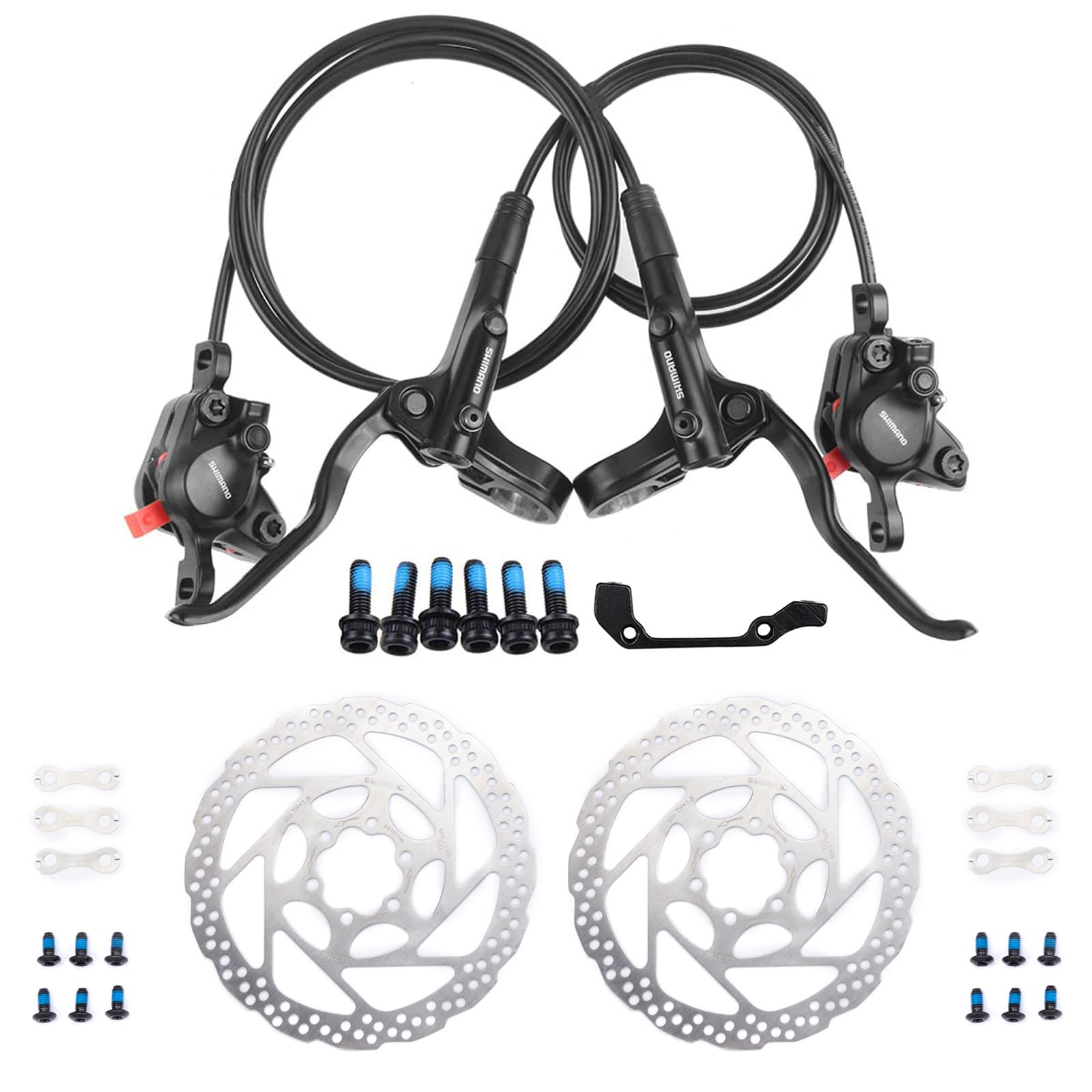 ShimanoOEM MT200 Hydraulic Brakes, 2 Piston Left Front 800mm Right Rear 1500mm MTB Hydraulic Brakes, Dual Disc Brakes Fit 160mm / 180mm Rotors Hydraulic Disc Brakes