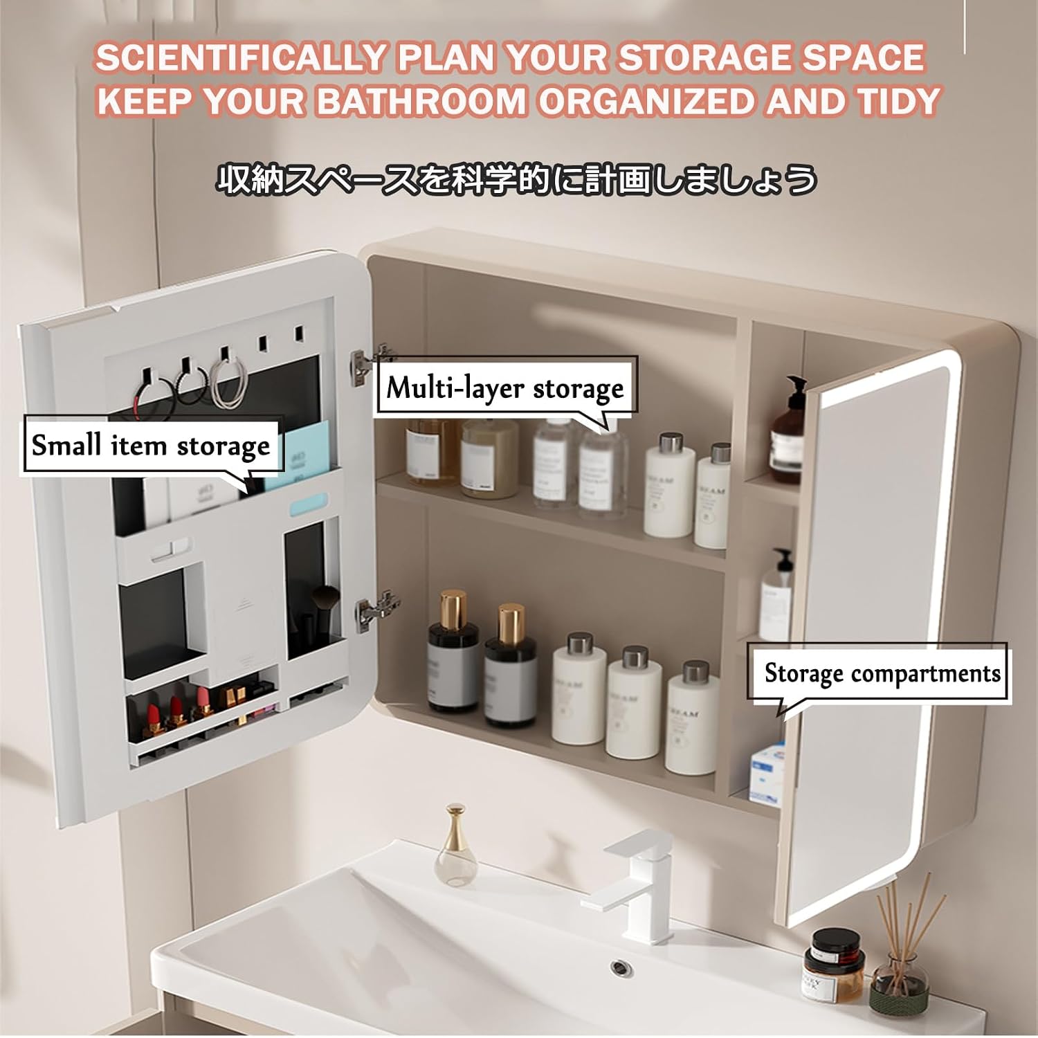 Bathroom Cabinets with Mirror，2-Door Mirrored Storage Cupboard，Wall-Mounted Mirror Cabinet ，Suitable for Modern Families, Hotels, Gyms and Other Scenarios(120 * 70cm/47.2 * 27.5in)