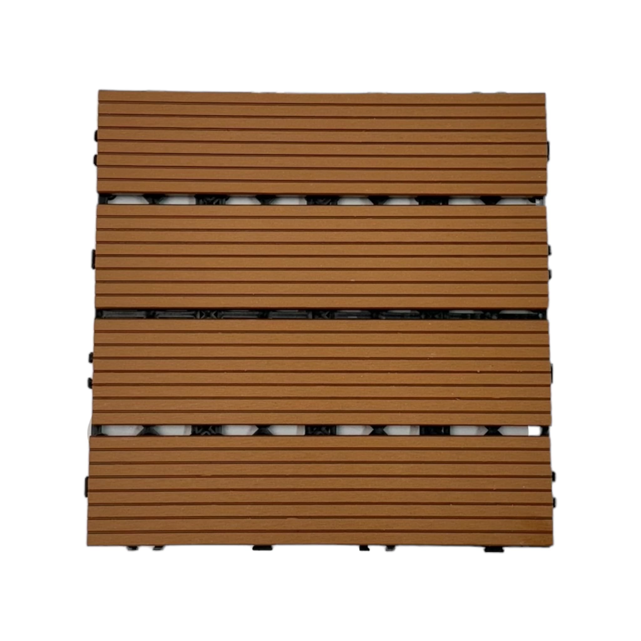 Home Hacks Composite Decking Tiles – WPC Garden Floor Tiles – Set of 11 Interlocking Wood Effect Terrace Tiles Flooring with Click System, Hot Tub Decking Board, 30 x 30cm Deck Tiles (Teak)