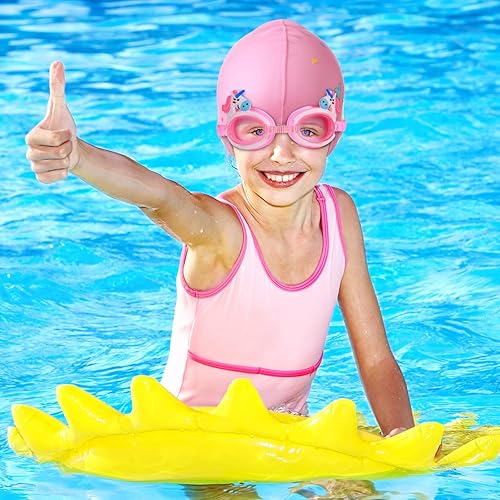 Miniatura 7 de Gorro de natación de unicornio para niños con gafas de natación y bolsa de almacenamiento para niños (de 3 a 12 años), gorras de natación y baño