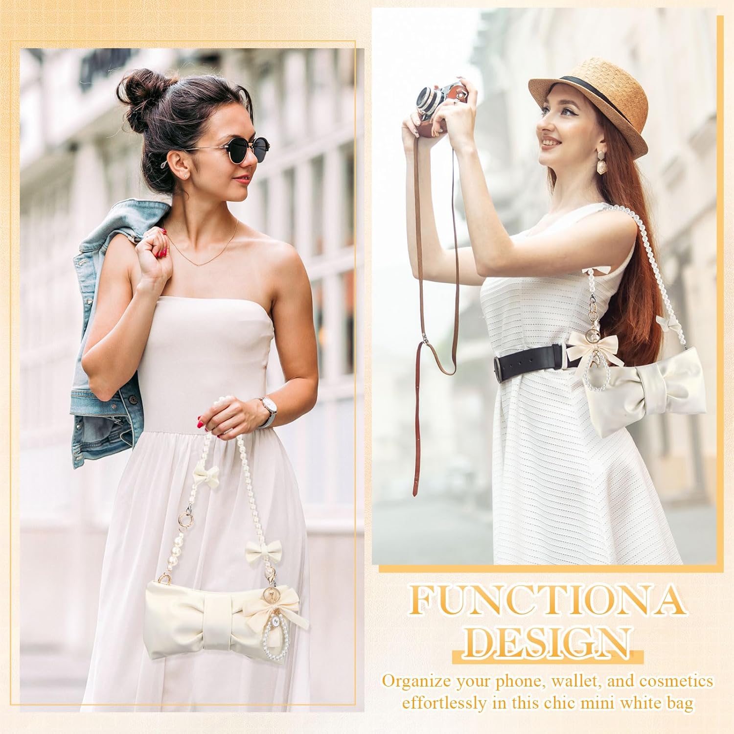 5 Pcs Coquette Pearl Leather Bow Purse for Women Christmas Gift Cute Y2k Crossbody Bag Bow Charm Extender Chain Strap - Image 6