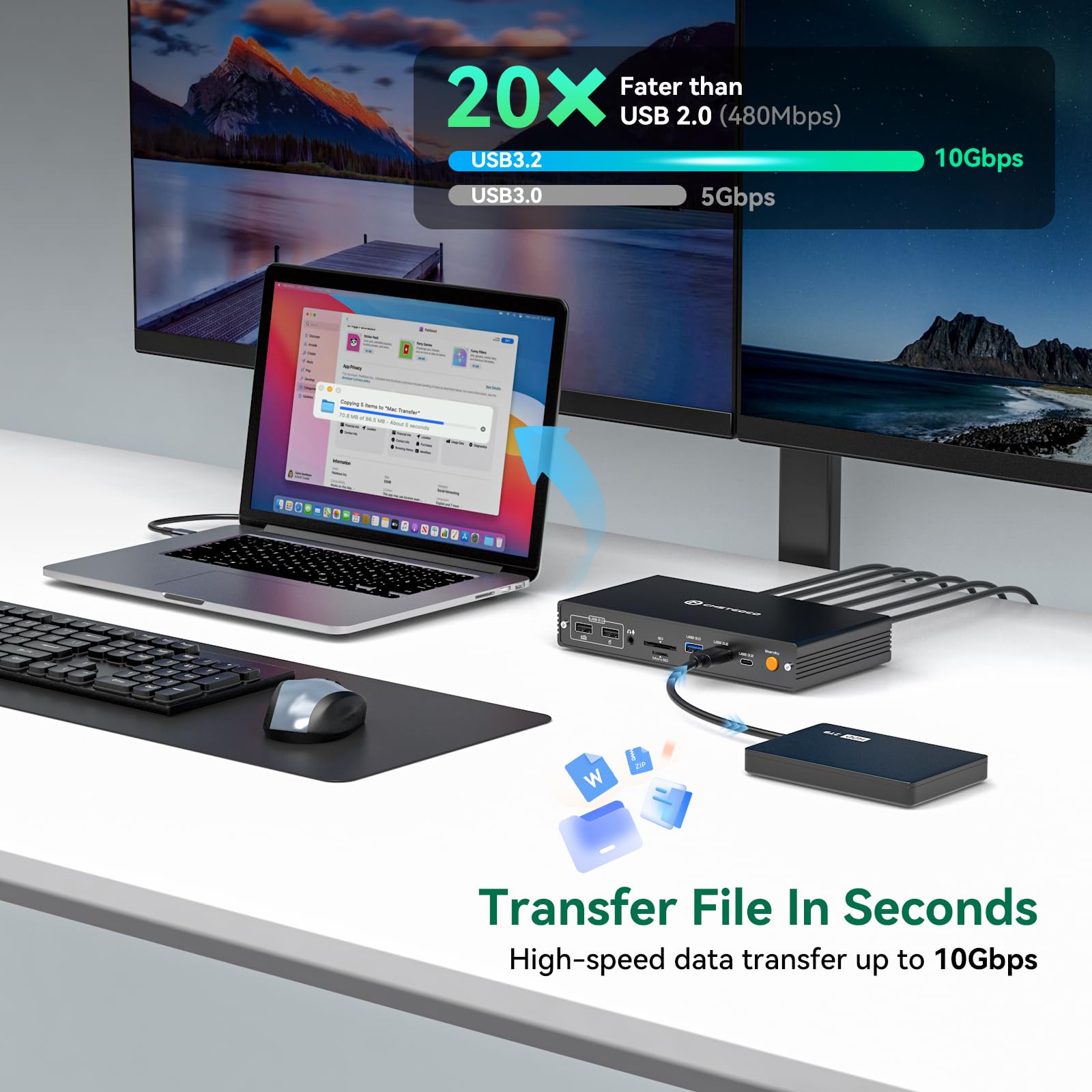 USB C Docking Station 4 Monitore für MacBook Air/Pro 4K@60Hz Erweiterungsanzeige mit DisplayLink für M5 M4 M3 M2 M1 Laptops USBC Dockingstation 4 HDMI, PD 100W, USB 3.2