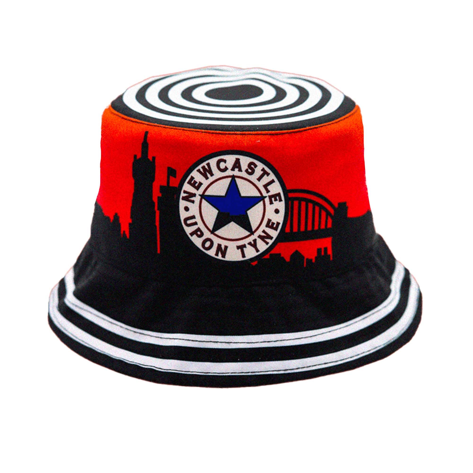 Beyond Happy Newcastle Geordie Bucket Hat - Traditional Black & White Toon Sun & Rave Bucket Hat (Unisex) (Cotton, Blue Star)