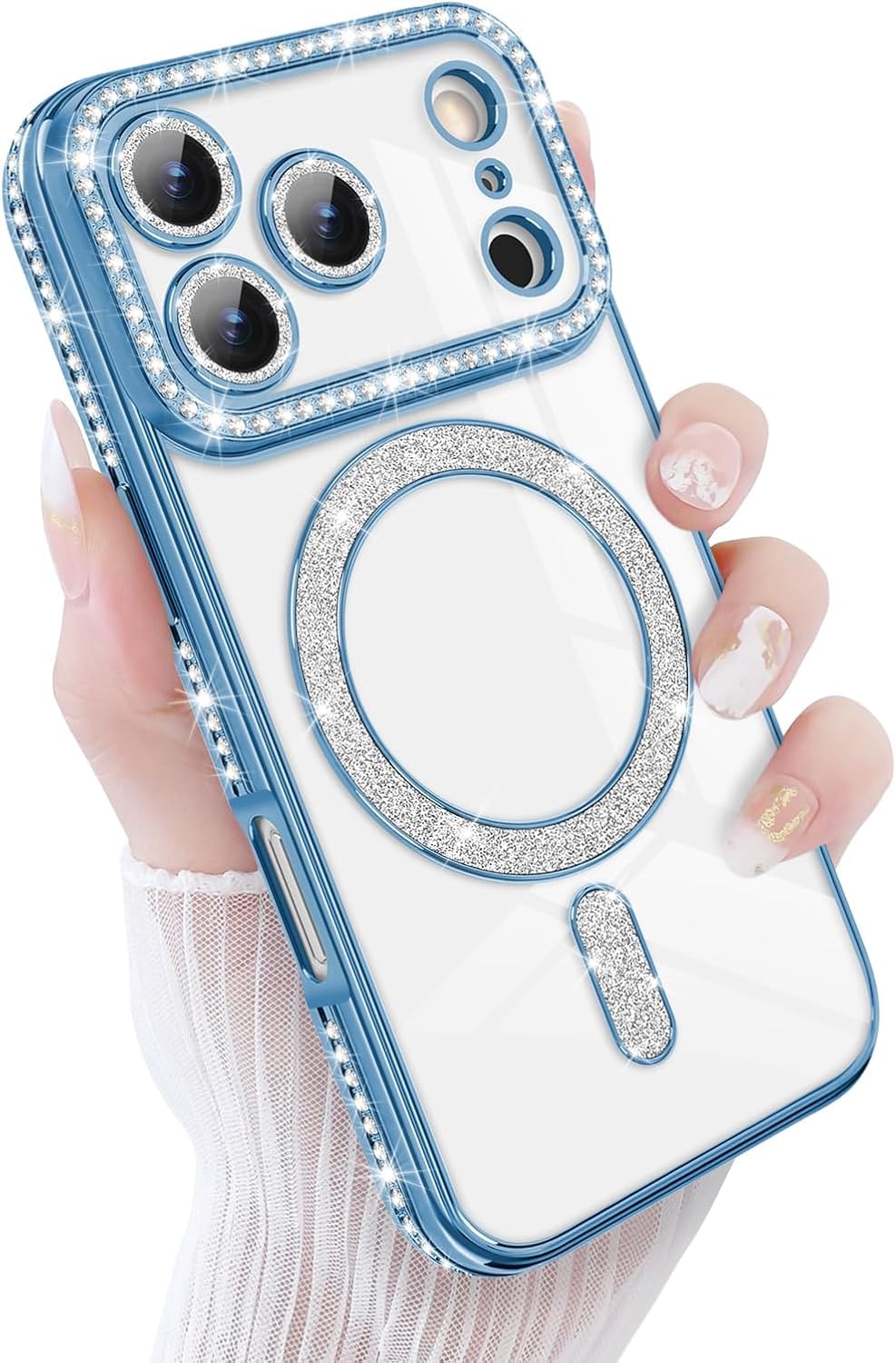 GoldKart Case for iPhone 17 Pro | Glitter Sparkling Diamonds Mobile Case Compatible with MagSafe | Luxury Flexible TPU Protective Case | Drop Protection Shockproof Cover for iPhone 17 Pro – Blue